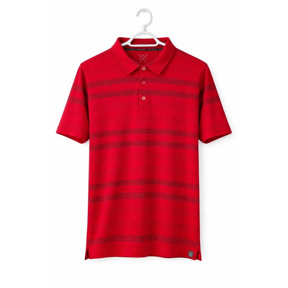 Golf America Mens Performance Golf Polo Shirt‎ Red Striped Breathable XL